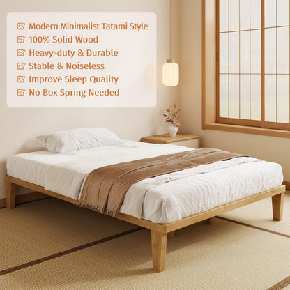 IOTXY Full Platform Bed Frame - 12 Inch Solid Wood Mattress Foundation Base with Heavy-Duty Support Slats & Legs, Rubberwood Full-Size Bedframe