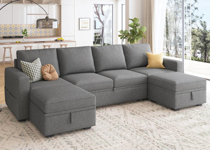 HONBAY Modular Sectional Sleeper Sofa Bed, Sectional Couch with Pull Out Bed U Shaped Modular Couch with Storage Ottoman for Living Room, Dark Grey