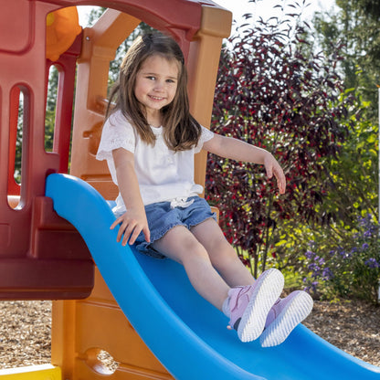 Step2 Play Up Double Slide Climber, Kids Outdoor Playset, Backyard Playground Set, 2 Slides, Elevated Playhouse, Outside Jungle Gym, For Toddlers 2-6 Years Old