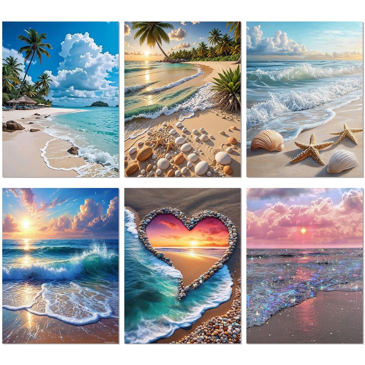 mrpwnle 6 Pack Diamond Art Kits for Adults, Landscape Diamond Painting Kits for Adults, 5D DIY Round Full Drill Gem Art Diamonds Dots Crafts, Home Decor Gift 12x16in (Beach, Sunset, Sunny)
