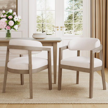 Christopher Knight Home Set of 2 Lanford Fabric Upholstered Dining Chairs, Curved Backrest Kitchen Side Chair, Soft Padded Seat&Back Cushion, Solid Wood Armchair, Ergonomic Extra Seat,Beige+Light Ash