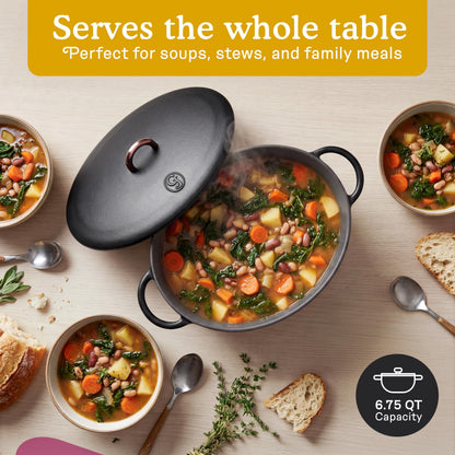 Great Jones Dutchess Cast Iron Dutch Oven Pot With Lid (Pepper) - Large 6.75 Quart Size, Dual Handles - All Stovetop Safe - 500° Dutch Oven For Bread Baking | Dishwasher Friendly