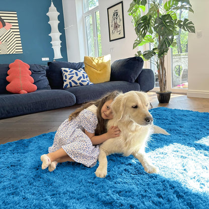 OLANLY Soft Fluffy Shaggy Bedside Rug - Machine Washable 2x3 Entryway Carpet in Bright Blue