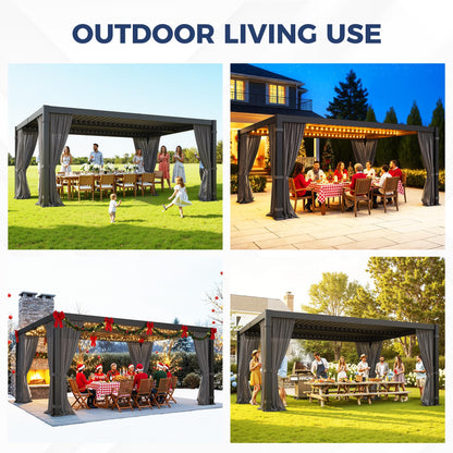 12' x 16' Louvered Pergola, Outdoor Pergola with Metal Adjustable Louvered Roof & Gutter System, Hardtop Patio Gazebo for Backyard, Patio, Garden, Dark Gray