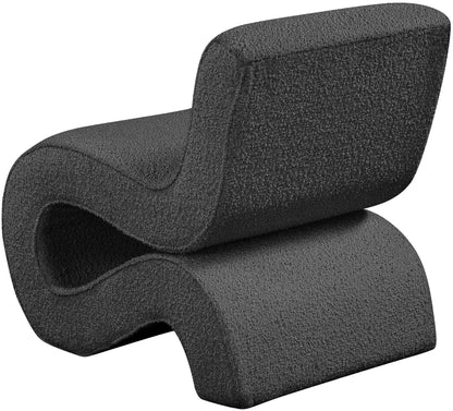 Meridian Furniture 599Black Desiree Collection Modern | Contemporary Boucle Fabric Upholstered Accent Chair with Rich Black Boucle Fabric, Curved Design, 22.5" W x 29" D x 28.5" H, Black