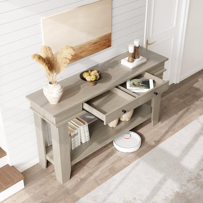 Garvee 54-Inch Long Console Table with Drawers, Wooden Rectangular Entryway Table w/Open Storage Shelf, Sofa Table Behind Couch, Farmhouse Entry Foyer Table for Entryway, Hallway, Living Room