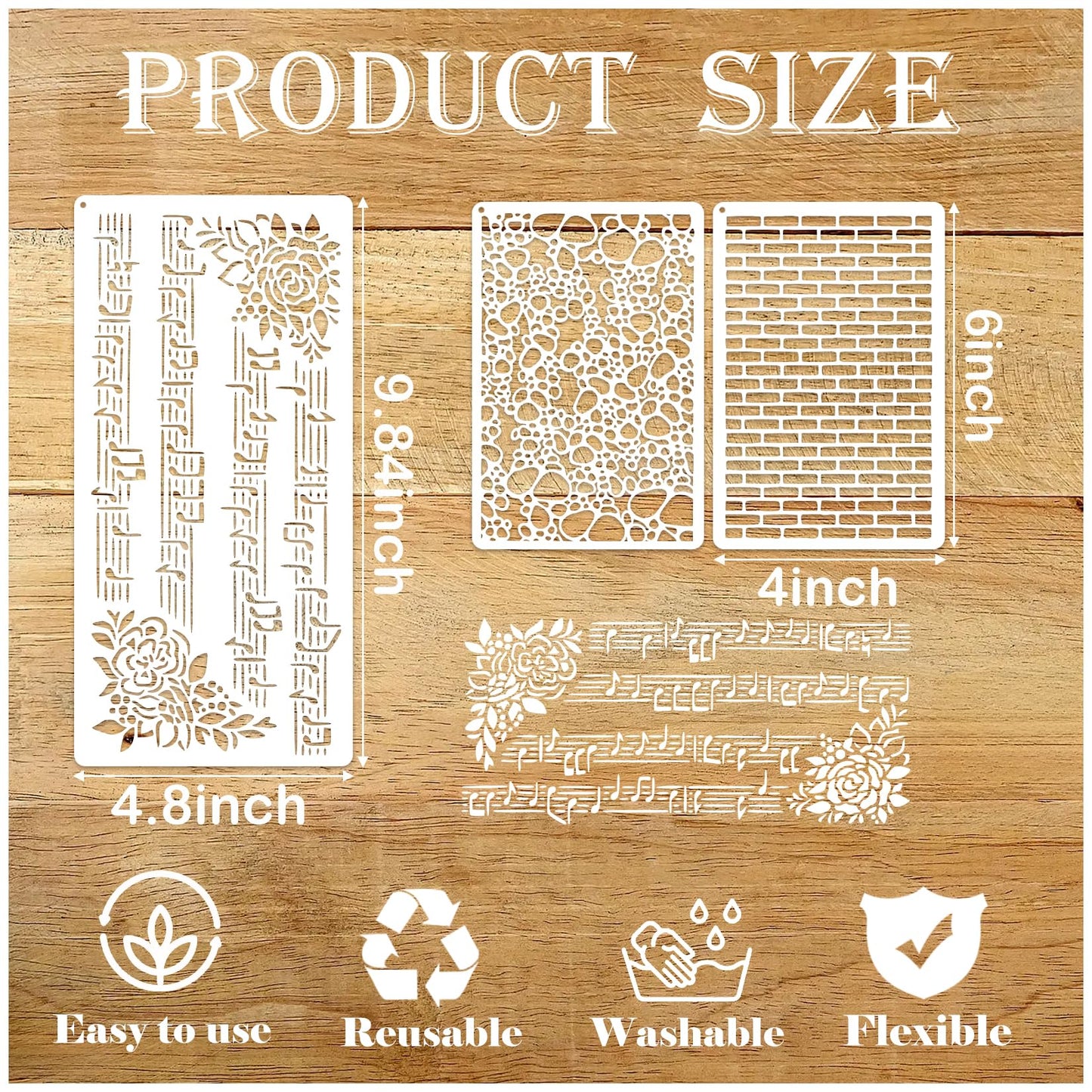 19pcs Stencils for Crafts Reusable Musical Notes Brick Branches Floral Texture Dot Background Template Drawing Layering Stencils for Painting on Wood Scrapbook Furniture Paper Card Decor(crafts19)