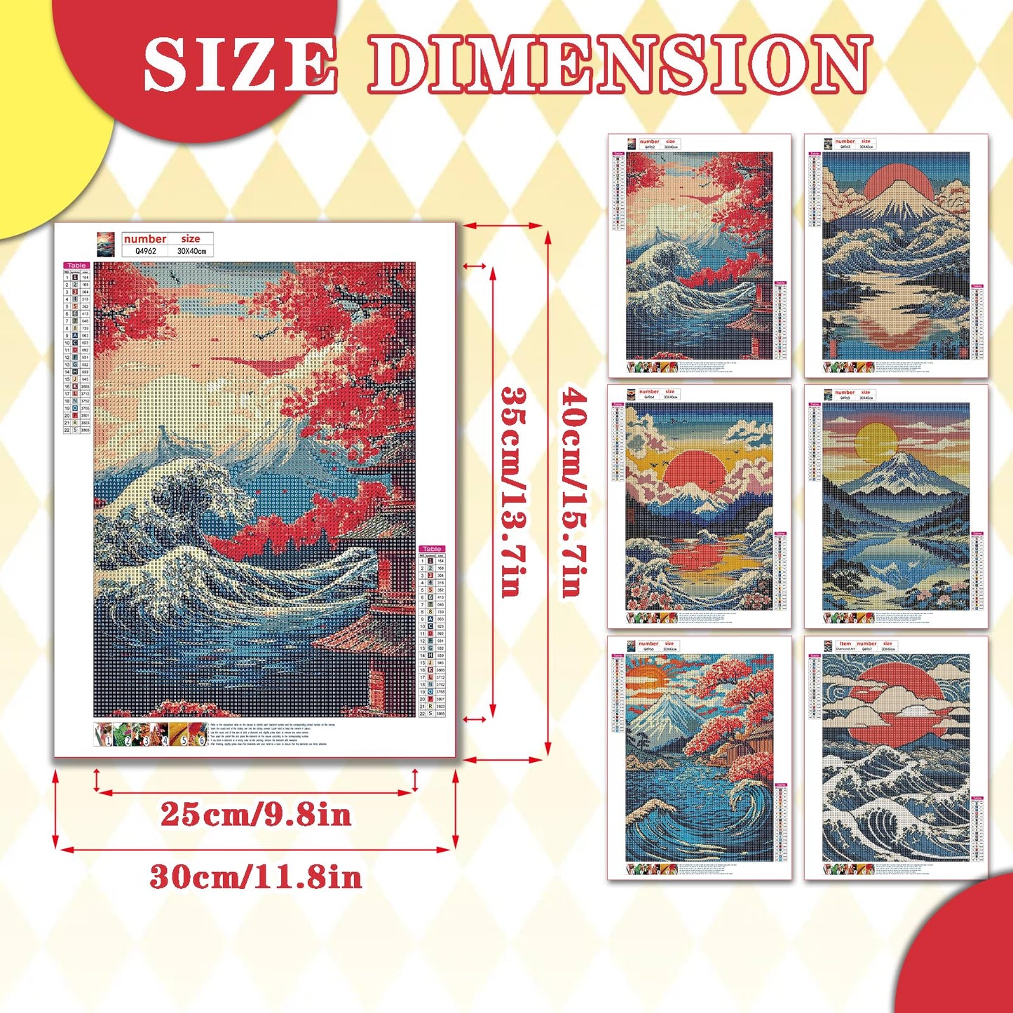 Leatrice Sunrise Diamond Painting Kits for Adults 5D Diamond Art Kits Gem Dots Paintings Full Drill Beginners Women DIY for Home Wall Decor 11.8x15.7 Inches Landscape 6 Pack Waves