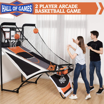 Hall Games Premium Arcade Basketball Shootout - Heavy-Duty Foldable Indoor Arcade Game with Shatterproof Pro-Style Backboard – 2 Player Foldable Basketball Arcade Game