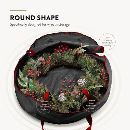 ZOBER Christmas Wreath Storage Container - 36 Inch Waterproof Oxford Bag with Dual Zippers & Durable Handles - Black