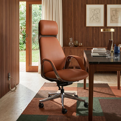 EUREKA ERGONOMIC Serene Executive Office Chair, Premium Nappa Leather High Back Boss Chair with Aluminum Base, Ergonomic Chair with Lumbar Support & Recline, Heavy Duty for Long-Hour Comfort, Orange