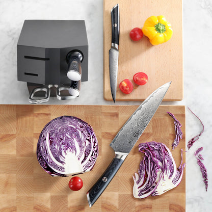Cangshan KURO Series 6-Piece Knife Block Set, High Carbon X-7 Damascus Steel, Gray, 504333