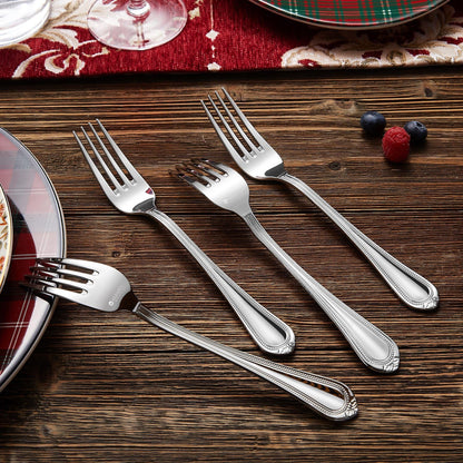 KEAWELL Pearl Edge 4-Piece Premium Fork Set, 18/10 Stainless Steel, Fine Silverware with Mirror Finish, Dishwasher Safe (4, 8" Dinner Forks)