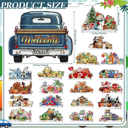 Burbell 21 Pcs Interchangeable Diamond Painting Welcome Sign for 4th of July Front Door Diamond Painting Truck Decor Interchangeable Seasonal Welcome Sign for Graduation DIY Wall Window Farmhouse