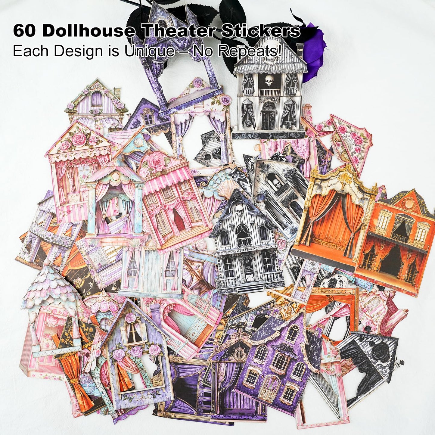 Moriquill 60PCS Doll House Stickers – Retro Cardstock Ephemera Set with Large Hollow Designs for Scrapbooking Journaling Decorative Crafts and DIY Projects