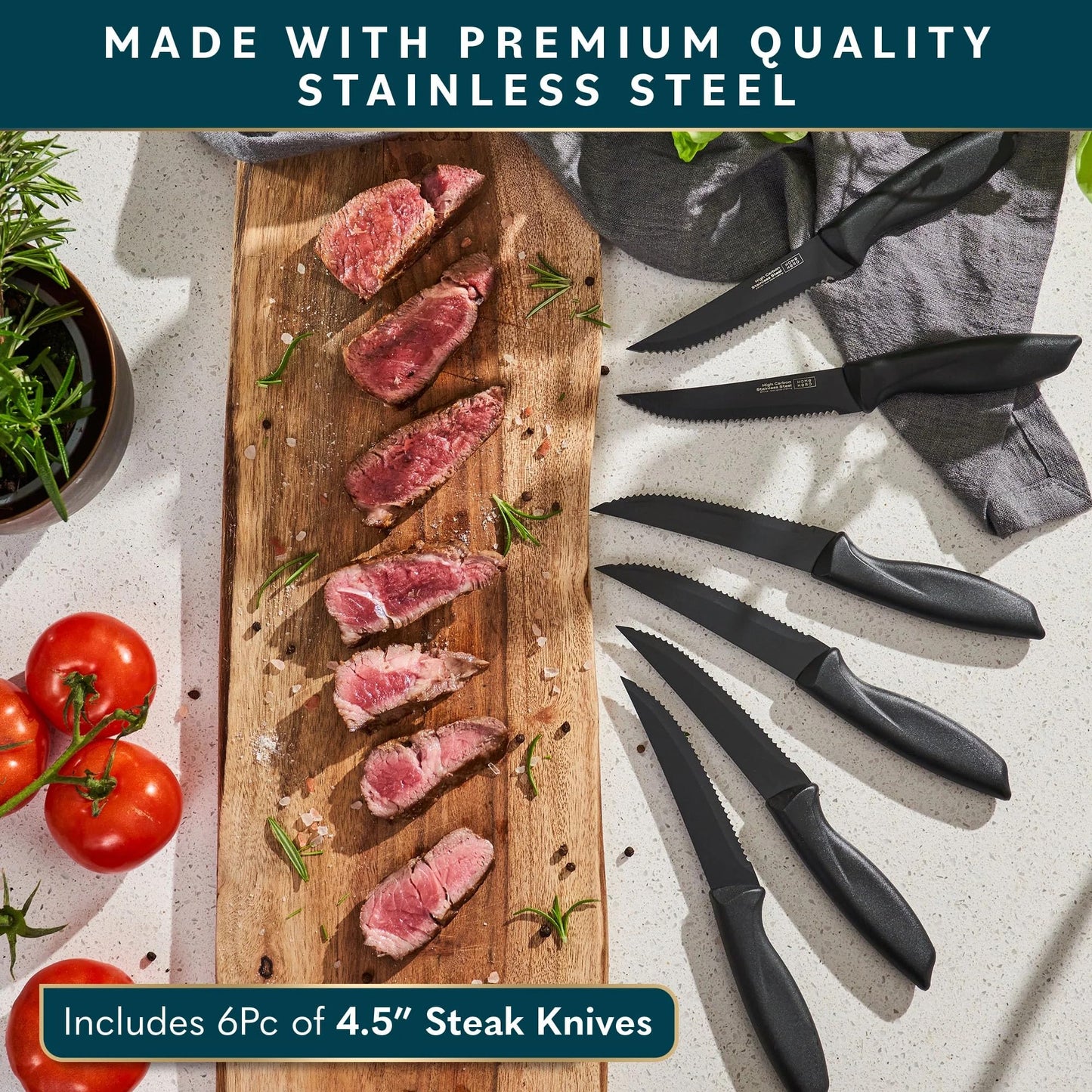 Home Hero Kitchen Knife Set - Wooden Knife Block Organizer - High Carbon Stainless Steel Blades - Ergonomic Handles with Built-In Sharpener & Kitchen Scissors - 16 Pcs, Acrylic Black