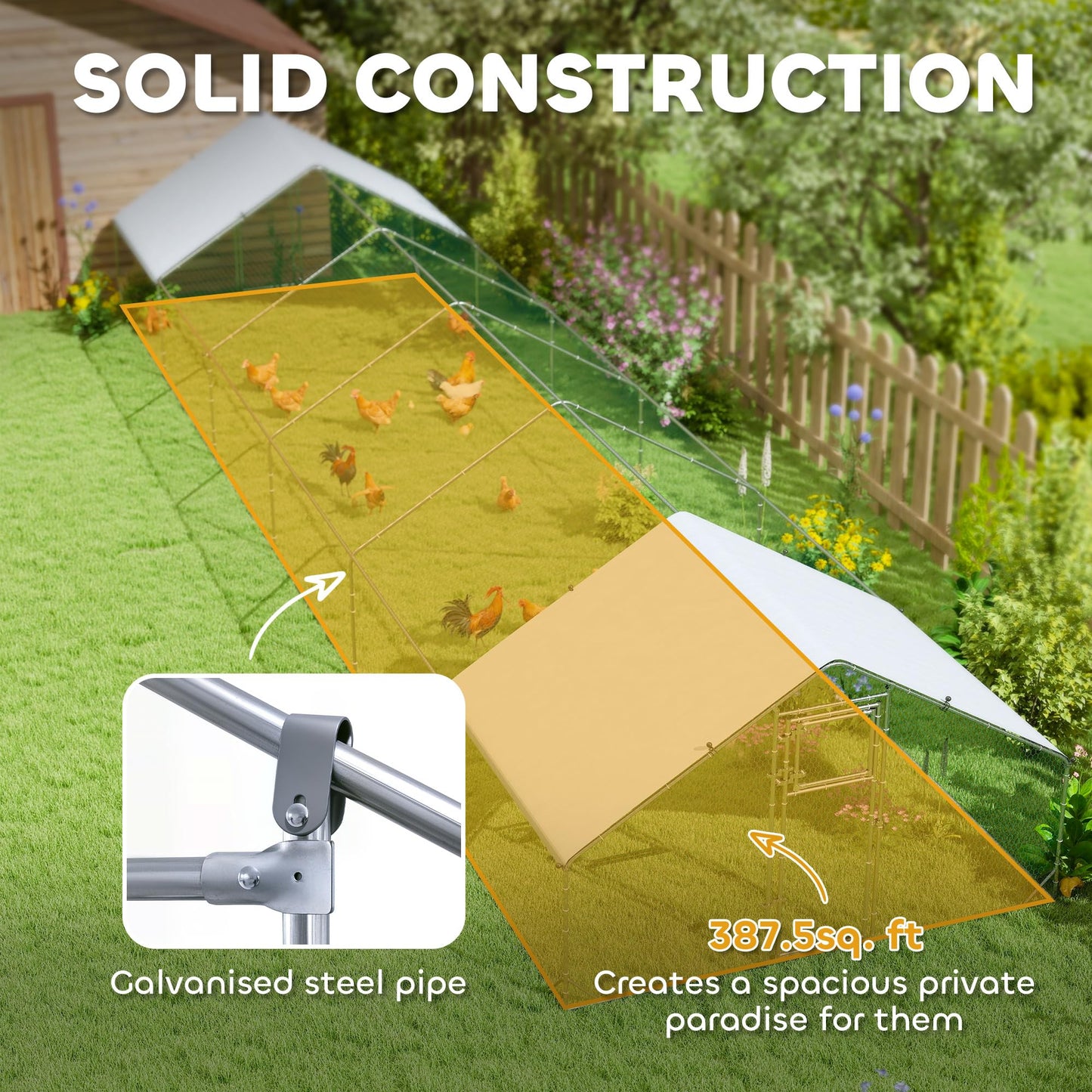 PawHut Large Chicken Coop Metal Chicken Run for Chickens with Waterproof and Anti-UV Cover, Spire Shaped Walk in Fence Cage Hen House for Outdoor and Yard Farm Use, 1" Dia, 39' x 10' x 6.4'