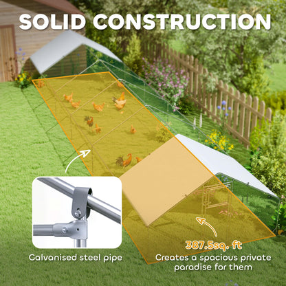 PawHut Large Chicken Coop Metal Chicken Run for Chickens with Waterproof and Anti-UV Cover, Spire Shaped Walk in Fence Cage Hen House for Outdoor and Yard Farm Use, 1" Dia, 39' x 10' x 6.4'