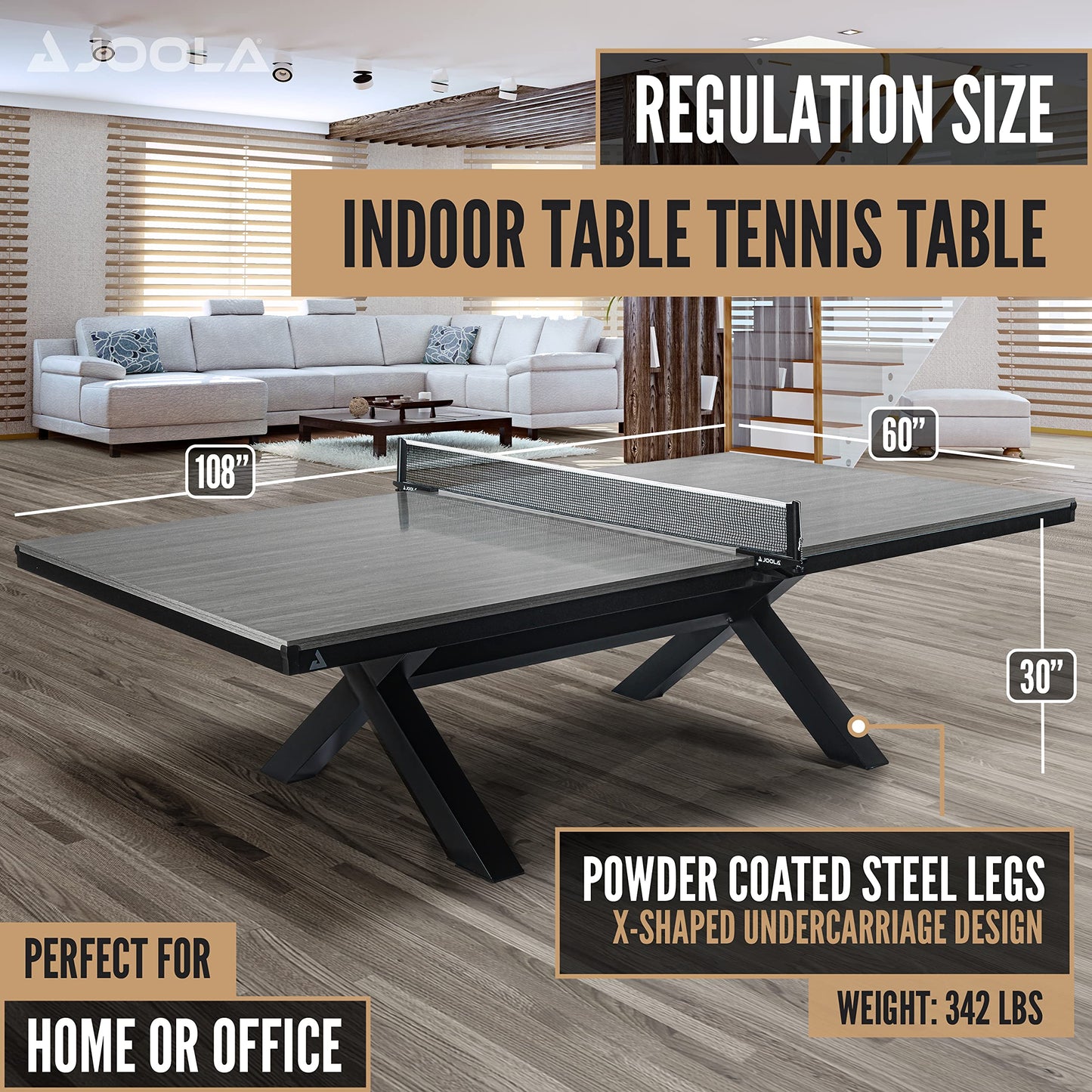 JOOLA Brighton Indoor Table Tennis Table - Ping Pong Table, Conference Table, Dining Table Combo - Game Table for Indoor Games, Regulation Size Ping Pong Table with Ping Pong Net, Seats 10-12