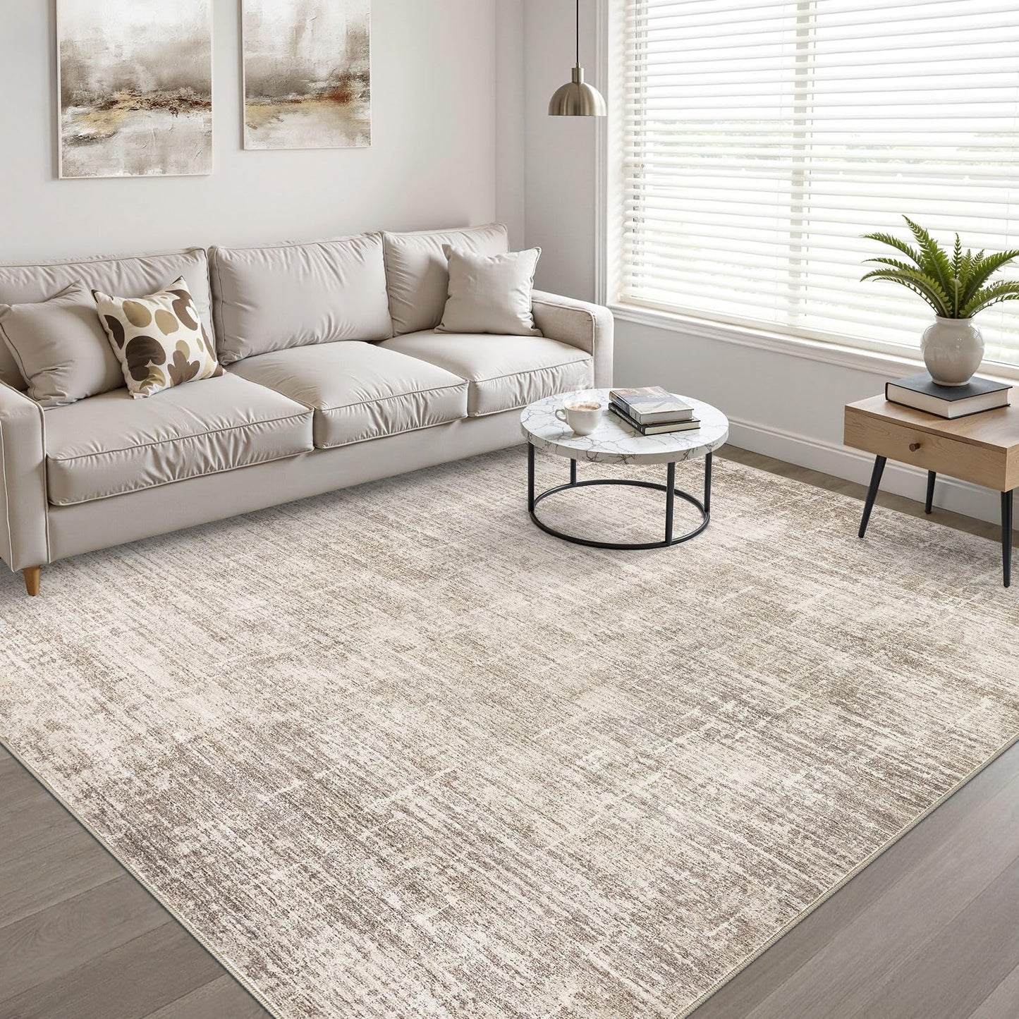 10x14 Area Rugs Living Room: Washable Large Neutral Brown Rug Abstract Soft Modern Stain Resistant Indoor Floor Non-Slip Carpet for Bedroom Nursery Kids Office Playroom Dining Room Under Table Home