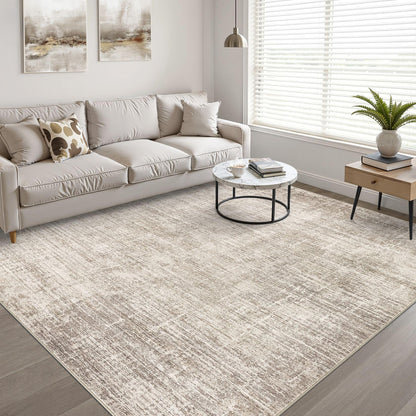 10x14 Area Rugs Living Room: Washable Large Neutral Brown Rug Abstract Soft Modern Stain Resistant Indoor Floor Non-Slip Carpet for Bedroom Nursery Kids Office Playroom Dining Room Under Table Home