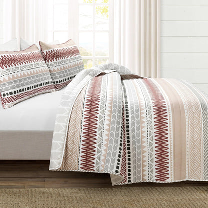 Lush Decor Southwest Stripe Reversible Quilt Queen Size 3 Piece Set Full/Queen Multi - Striped Bedding Set Queen Quilt - Southwestern Decor