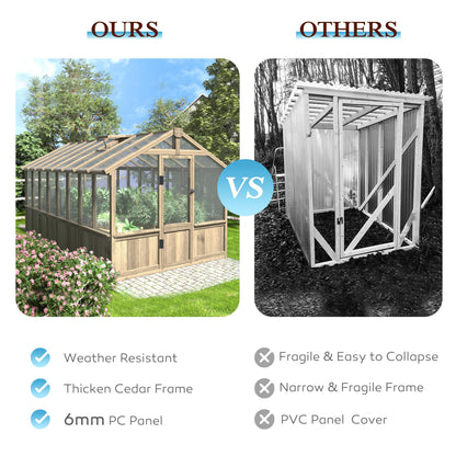 BlueWish 8x16FT Wood Greenhouse, Greenhouses with Cedar Frame, 6MM Thick Polycarbonate Panel, Wooden Green House with Adjustable Vent, Greenhouse for Outdoor, Patio, Garden, Backyard