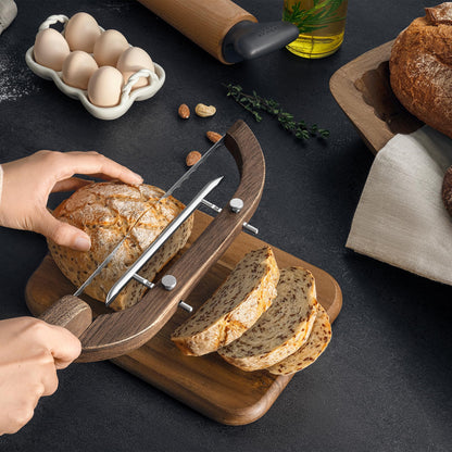 Adjustable Bread Bow Knife for Perfect Slices, Premium Wooden Frame, Tool-Free Blade Replacement, Multi-Thickness Cutter for Homemade Bread, Sourdough, Bagels, Loaves - Australian Mountain Ash