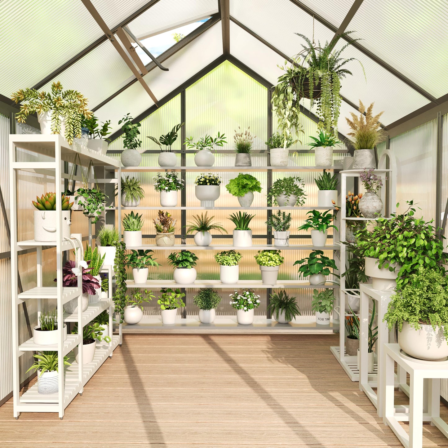 Garvee 6x6 Ft Polycarbonate Greenhouse - Free-Standing Greenhouse for Outdoors with Rust-Resistant Aluminum Frame, Gutter System & Roof Vent, Ideal for Seed Starting & All-Season Plant Protection