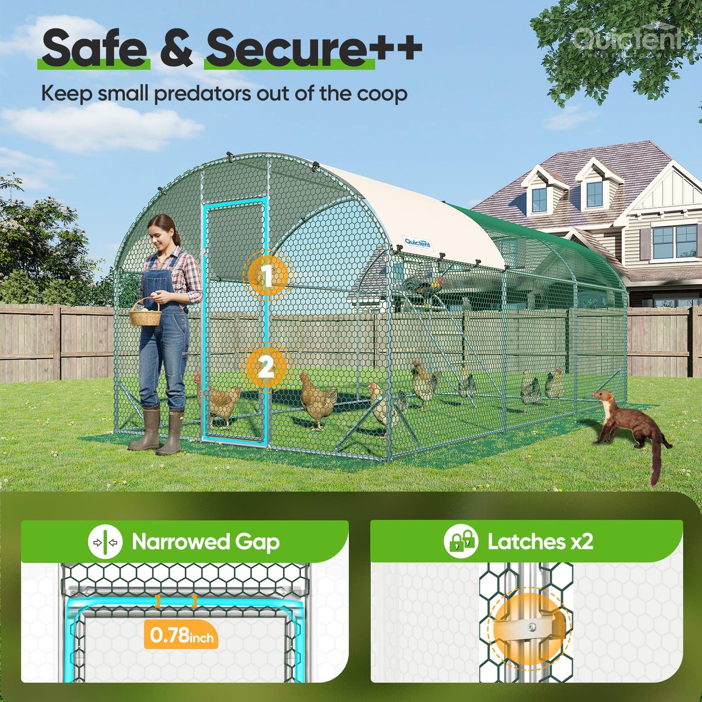 Quictent Essential Series 18x9x6.6ft Metal Chicken Coop Run with Climbing Ladder, Walk-in Outdoor Poultry Cage with PVC Coated Chicken Wire, Hen Duck Rabbit Farm House, Waterproof Anti-UV Cover
