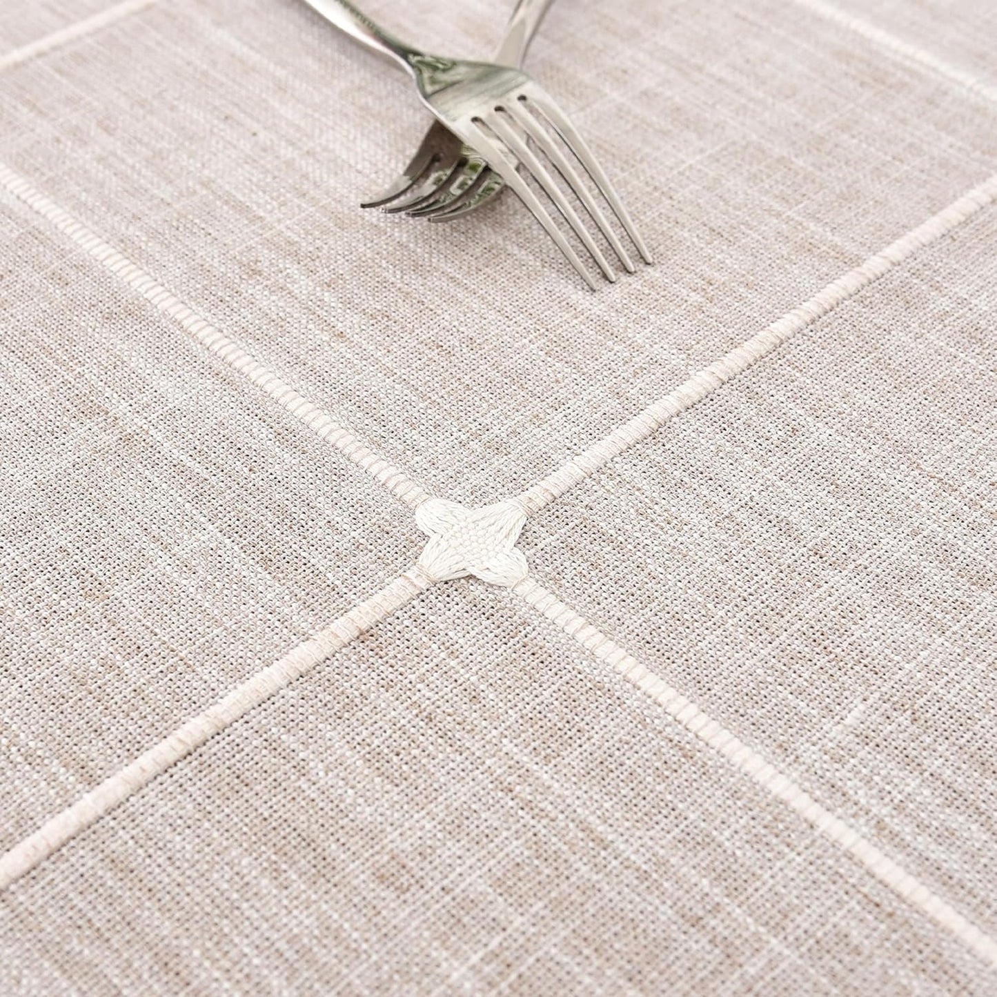 24 24 inch NEWISHER Farmhouse Embroidered Plaid Tablecloth Lattice Fabric Bedside Table Cloth Rustic Checkered Brown