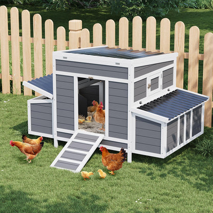 GarveeLife Wooden Chicken Coop, 55" Large Wooden Chicken House with 6 Nesting Boxes, Outdoor Chicken Cage for Outdoor Farm Yard