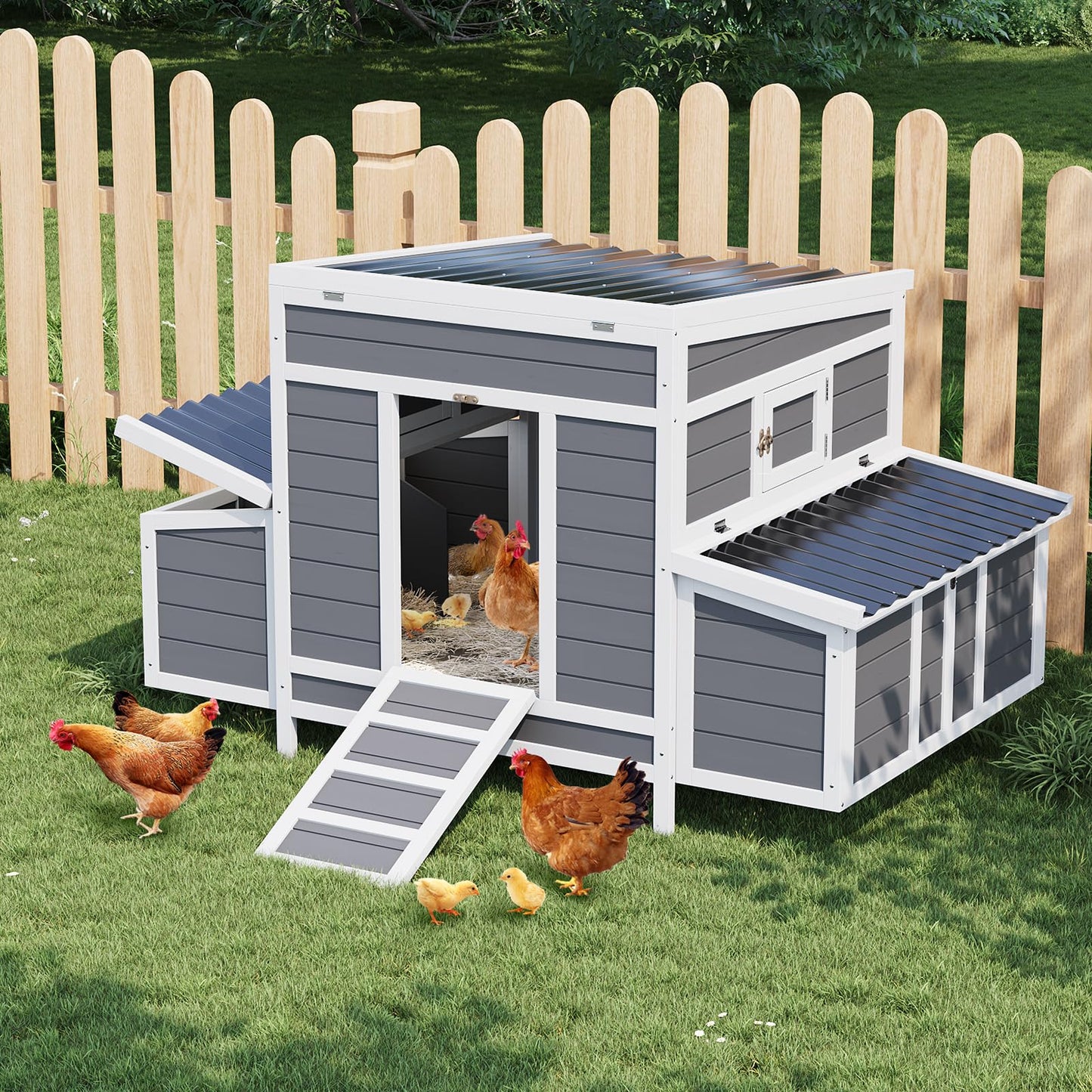GarveeTech Small Chicken Coop Wooden, Chicken Hutch for 4-6 Chickens with 2 Nesting Boxes, Waterproof Roof, No-Slip Ramp & Pull-Out Tray, Rabbit Hutch Outdoor, Bunny Cage Indoor (54"l x 34"w x 34"h)