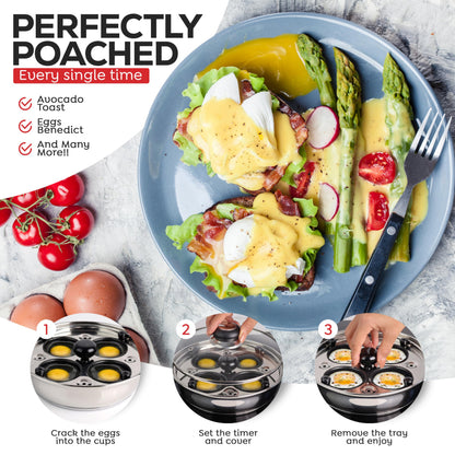 AVACRAFT Egg Poacher, Stainless Steel Egg Poaching Pan, Poached Eggs Cooker Food Grade PFOA free