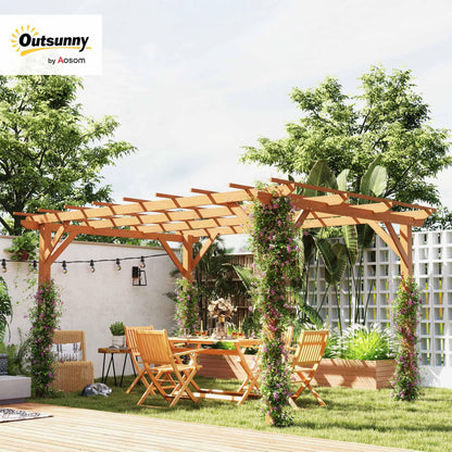 Outsunny 10' x 13' Outdoor Pergola, Wood Gazebo Grape Trellis with Stable Structure and Concrete Anchors for Climbing Plant Support, Garden, Patio, Backyard, Deck, Dark Brown