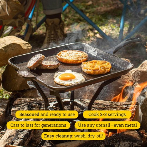 Lodge Cast Iron Griddle - 11-Inch Square Design for Perfect Cooking & Even Heat Distribution