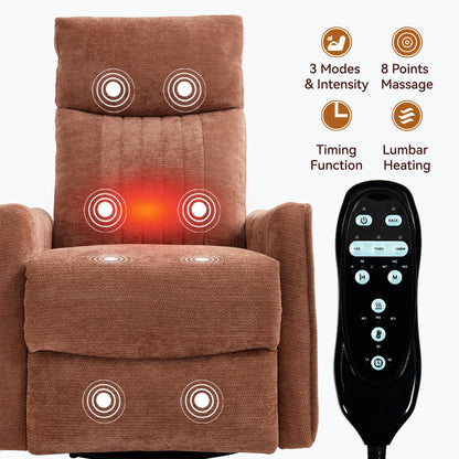 KEIKI 4-in-1 Manual Swivel Rocker Recliner Chair for Living Room, Chenille Nursery Glider Rocking Chairs with Back Massager & Heat, Built for Mobile Home Relaxation on Long Road Trips Journey, Orange