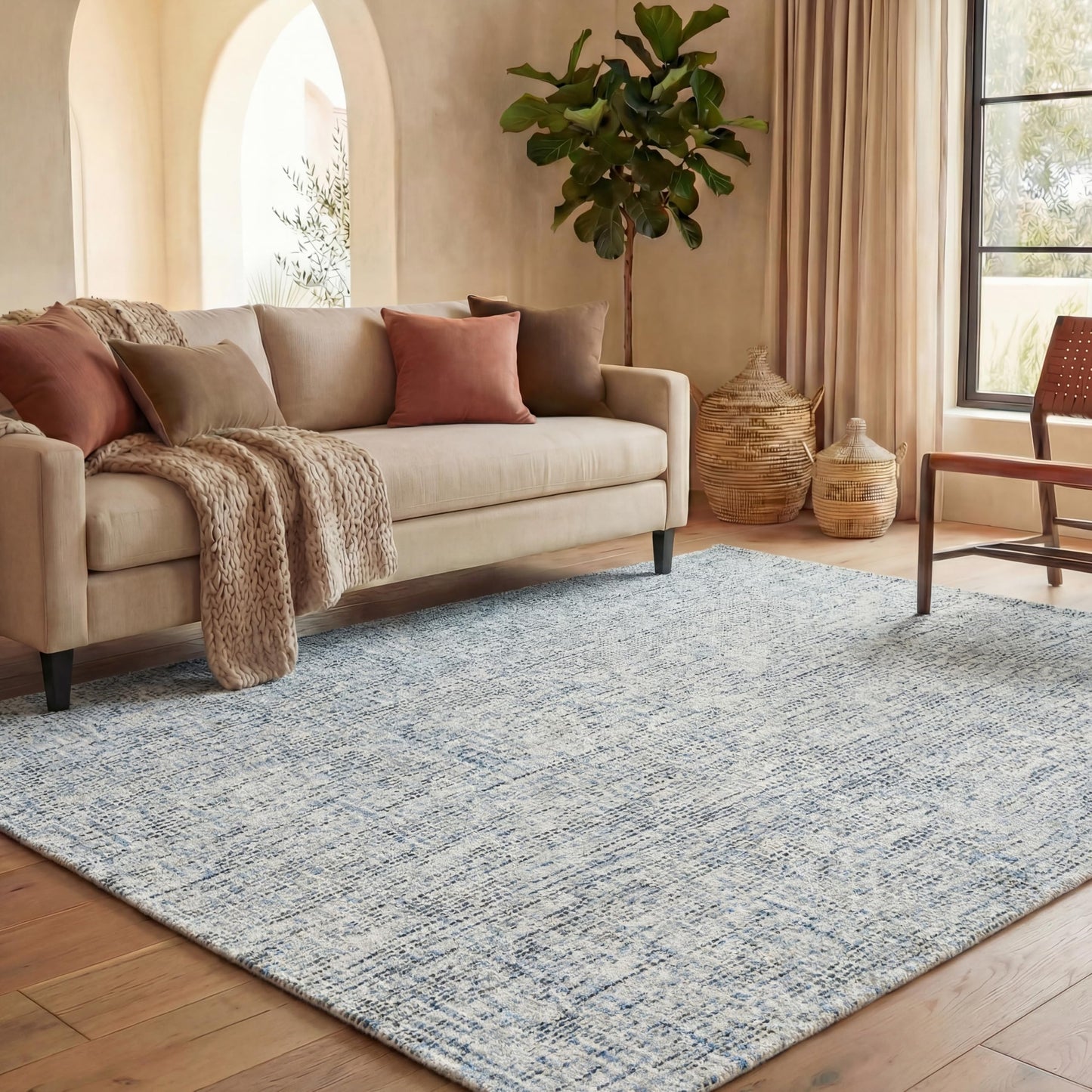 SAFAVIEH Abstract Collection Area Rug - 9' x 12', Blue & Charcoal, Handmade Wool, Ideal for High Traffic Areas in Living Room, Bedroom (ABT468B)