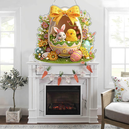 DIY Diamond Art Painting Wreath Kits，Special Shaped Rhinestone Hanging Ornament Diamond Art Window Pendants for Gift Home Garden Wall Hanging Kits,Double Sided (Easter Egg)