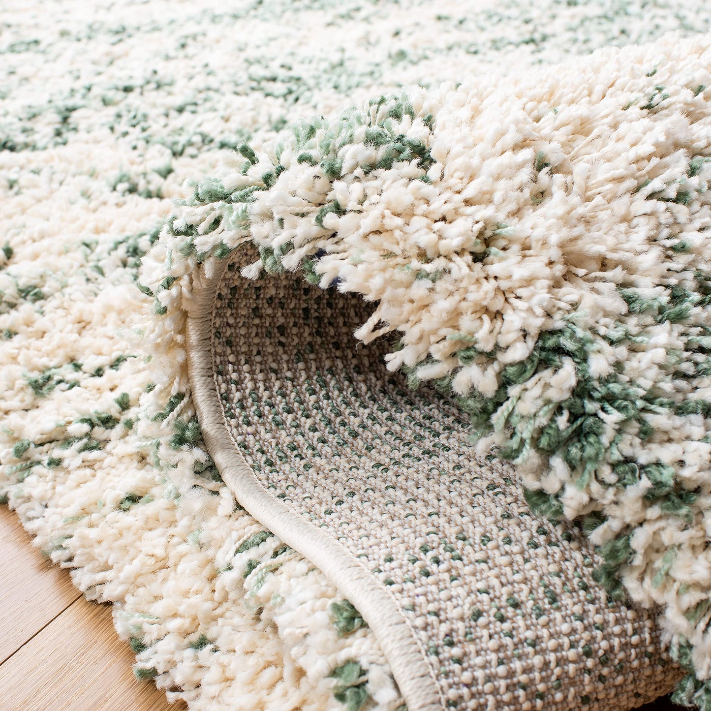 SAFAVIEH Hudson Shag Collection Area Rug - 10' x 14', Ivory/Green, Geometric Design, Plush 1.9 Inch Thick Ideal for High Traffic Areas in Living Room, Bedroom, Dining (SGH206Y)