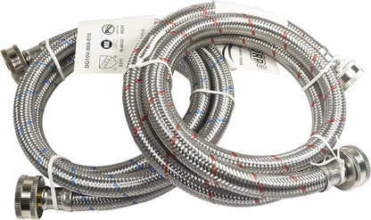 HQRP Premium Stainless Steel Washing Machine Hoses, 4-FT Burst Proof, 2-pack Red and Blue Striped