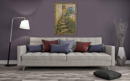 Tuscan Villa II by Roger Duvall | Woven Tapestry Wall Art Hanging | Rustic Italian Village Steps | 100% Cotton USA Size 53x75