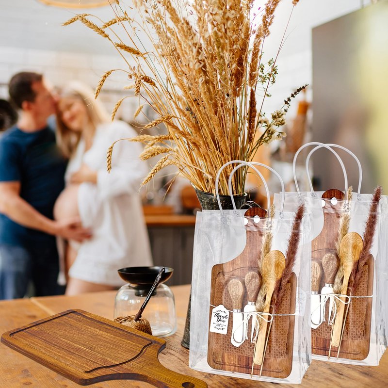 Baby Shower Prizes for Game Winners Baby Shower Games Prizes 6 Sets Square Acacia Wood Cheese Board Towel Thank You Card and Gift Bags Wedding Bridal Shower Favors for Guests
