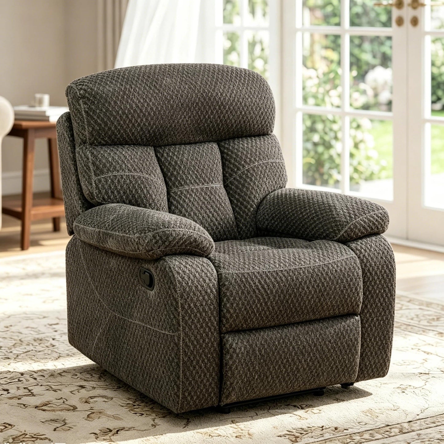Trygoal Manual Recliner Chair, Nursery Rocking Chair, Recliner Chair for Adults, Lazy Boy, Gaming Recliner wih Overstuffed Arms, Suitable for Home Theater, Living Room, Bedroom, Dark Brown