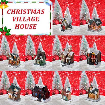 Shappy Christmas Village Houses Set - 48 Pcs with 10 LED Lights, Mini Trees & Snow Blanket
