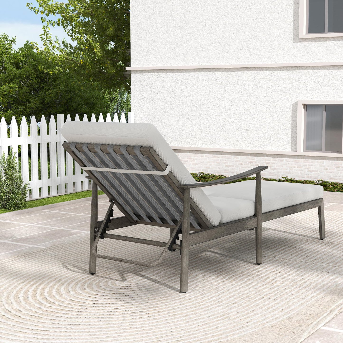 HAPPATIO Outdoor Chaise Lounge - Aluminum Pool Lounge Chair with Adjustable Backrest and Cushion, Curved Armrest, Outdoor Lounge Chair for Beach, Yard, or Poolside (Grey)