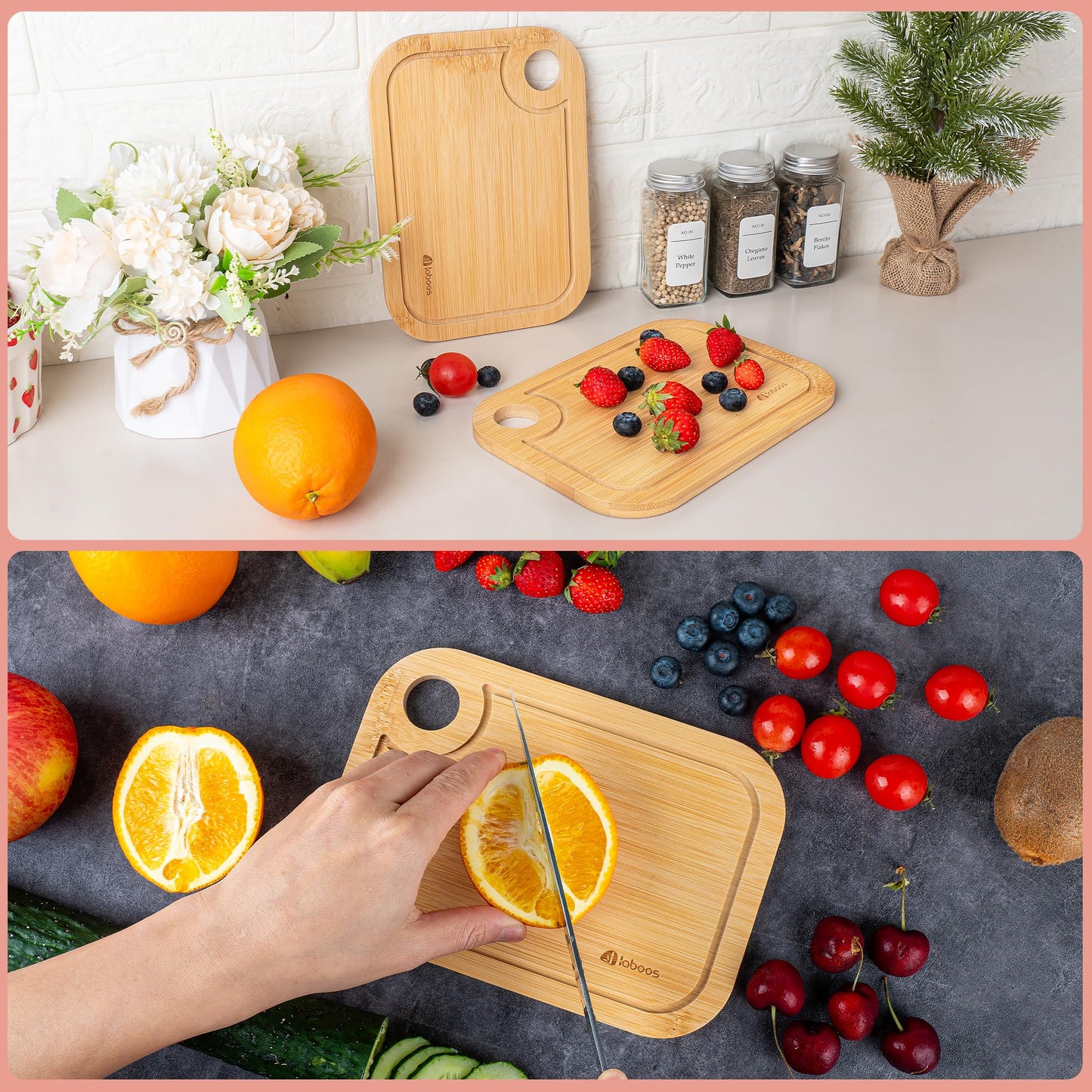 Mini Bamboo Cutting Board Set of 2 - Small Wooden Chopping Boards with Juice Groove, Lightweight & Compact for Baby Food, Dorm, Travel, Camping - 8.5”x6” Easy-to-Store Kitchen Essentials