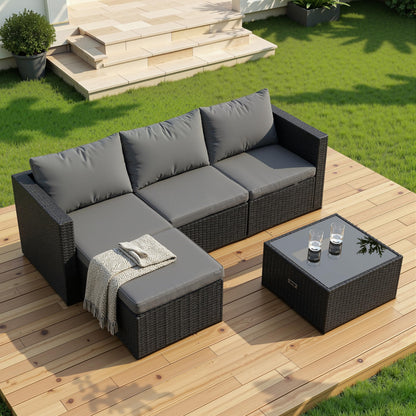 Shintenchi 4 Pieces Patio Furniture Sets, Outdoor Sofa Patio Sectional Sets All Weather, 2-in-1 Wicker Rattan Seating Sofa Couch with Cushions & Coffee Table for Yard, Garden, Porch, Poolside (Gray)