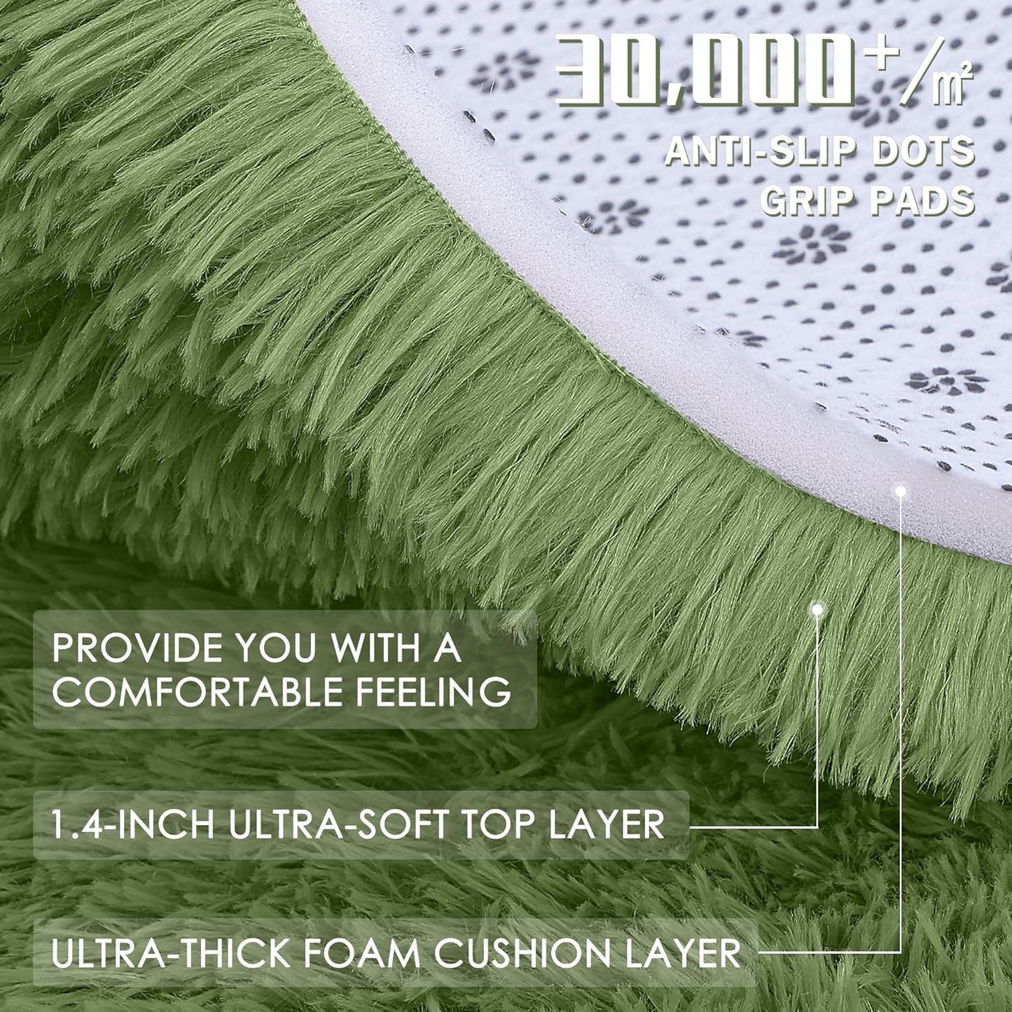 OLANLY 2x8 Soft Fluffy Machine Washable Runner Rug - Aesthetic Indoor Carpet for Bedroom & Hallway | Green