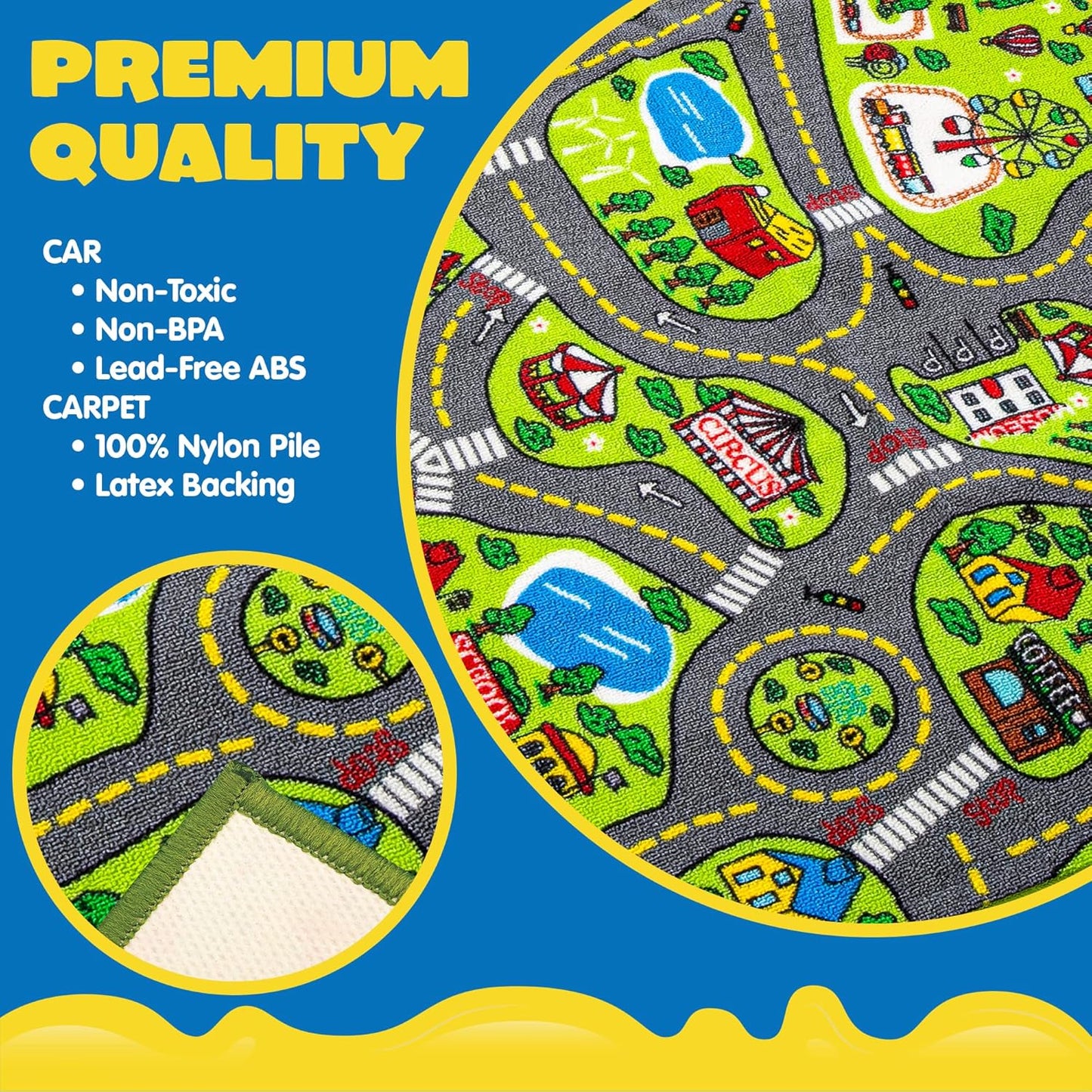 12 Set JOYIN Kids Play Rugs - Pull-Back Vehicle - Durable Carpet Playmat Rug - City Pretending Play - Toddler Car Track